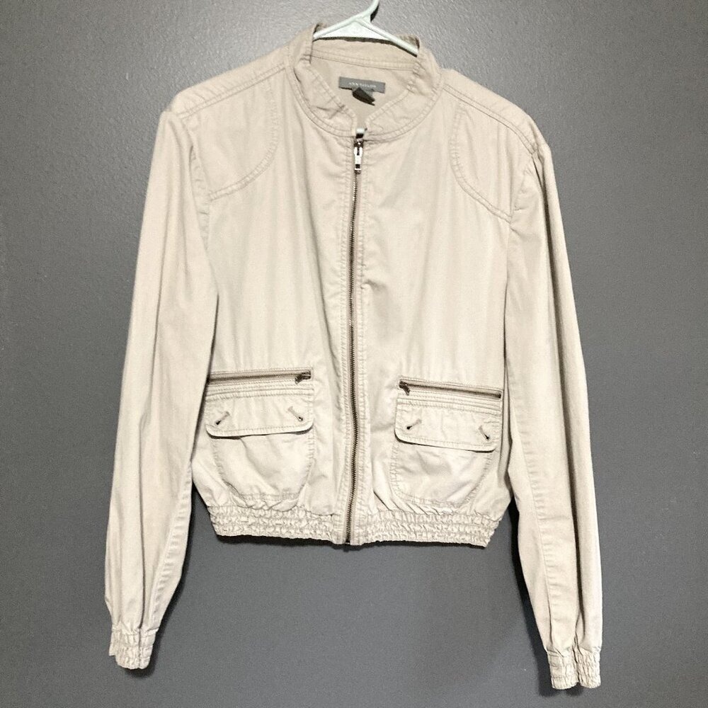 Ann Taylor Bomber Jacket Women XL Tan Fall Core Outdoor 90s Basic Layer Travel
